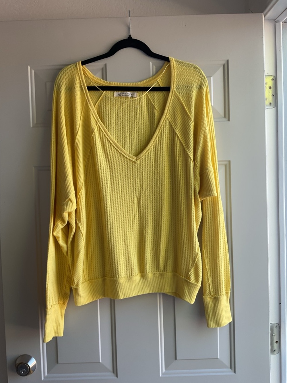 We The Free Sunlit Yellow Waffle V-Neck Top